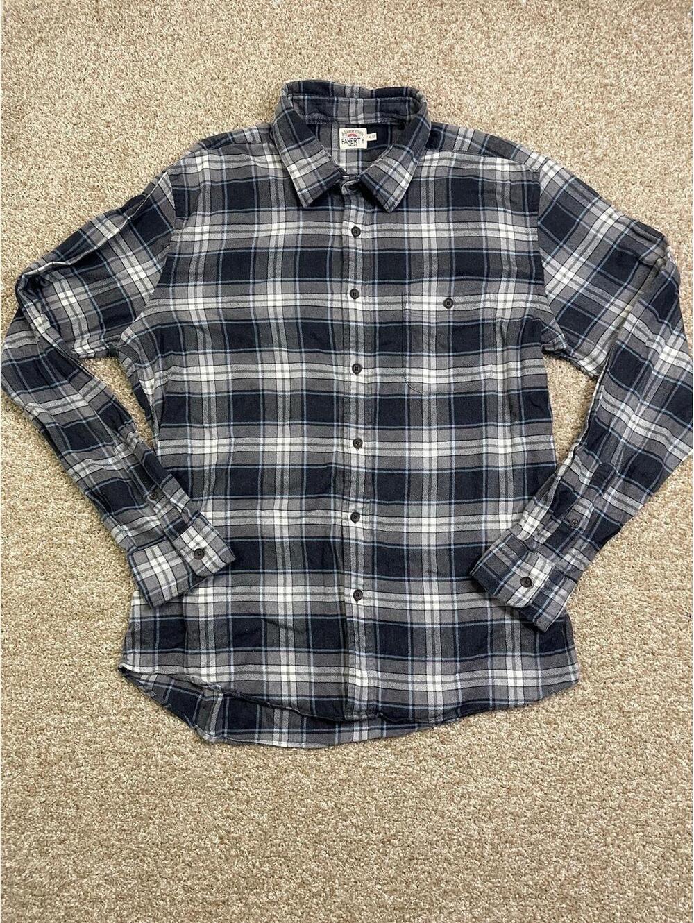 Faherty Shirt Mens XL Gray Plaid Flannel Organic Cotton Long Sleeve